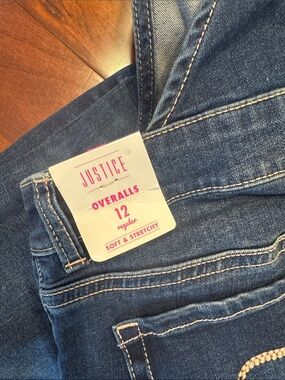 Justice Dark Blue Denim Overalls with Contrast Stitching